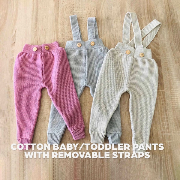 Leggings 100% algodón para bebés / niños pequeños con correas extraíbles y ajustables / Pantalones de punto suspendidos / Kids Romper / Ropa de bebé de primavera y otoño