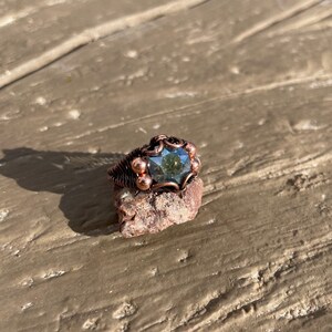 Wire wrapped copper ring with smoky Swarovski Crystal