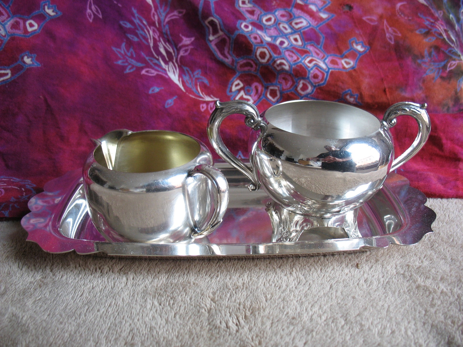 Antique Silver Sugar and Creamer Set on Tray comprend Oneida Etsy