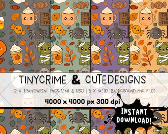Halloween Muster | Gemütliches Herbstlaub, Kürbisse und Gruseliges PNG | Digitaler Download für Stoff, Kunsthandwerk & Sublimation