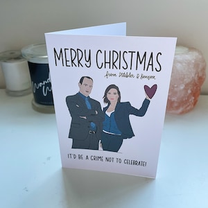 Hand Drawn Law & Order SVU Benson and Stabler TV Detective Christmas Card / Bensler Christmas Card / SVU Benson and Stabler Card