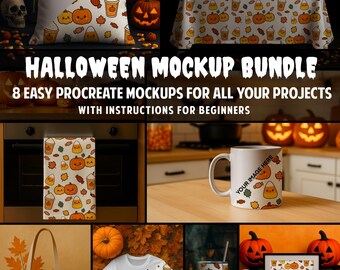 Gruselige Halloween Procreate Mockups | 8 digitale Szenen mit Anfängeranleitung | Sofort Download