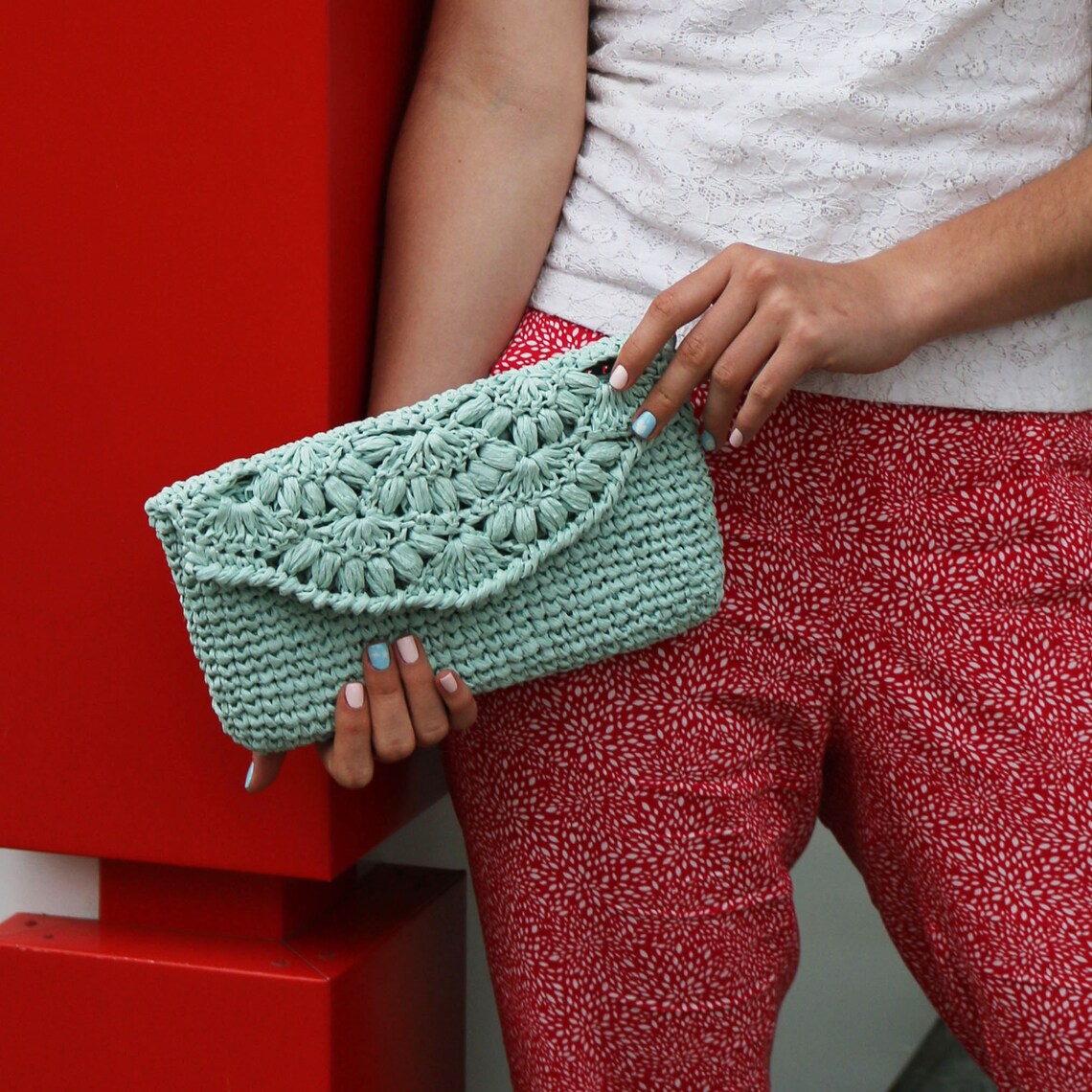 Crochet bag pattern PDF Crochet raffia clutch pattern Summer Etsy
