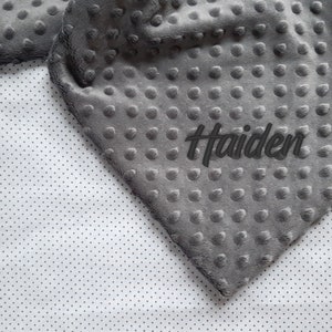 Baby Blanket GRAY POINTS / Cotton Minky Fleece Blanket / Custom Embroidery / Personalized Name on Nursery Decor / Baby Shower Gift