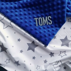 Baby Blanket GRAY STARS / Cotton Minky Fleece Blanket / Custom Embroidery / Personalized Name on Nursery Decor / Baby Shower Gift