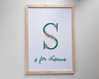 Nursery Wall Decor / Personalized Baby Shower Gift / Monogrammed Custom Embroidery Handmade Initials / Personalized Name Floral Letter Art