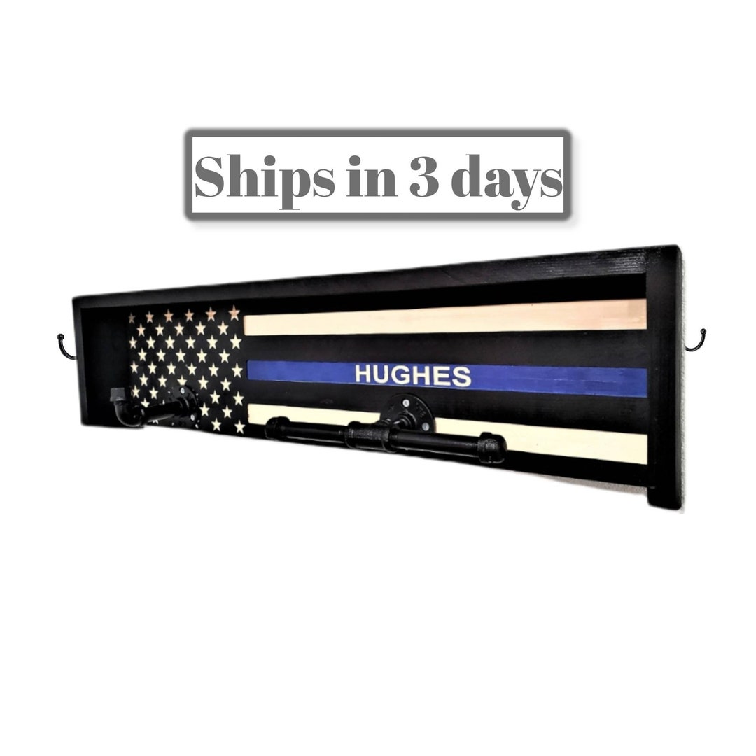 Police Merit Pin Rack Engraved Personalized Police Gear Rack - Thin Blue Line - Galvanized ...