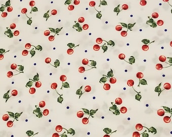 Cherry Cherries /& Dots 100/% Cotton Fabric By The Yard Half Yard or Fat Quarter