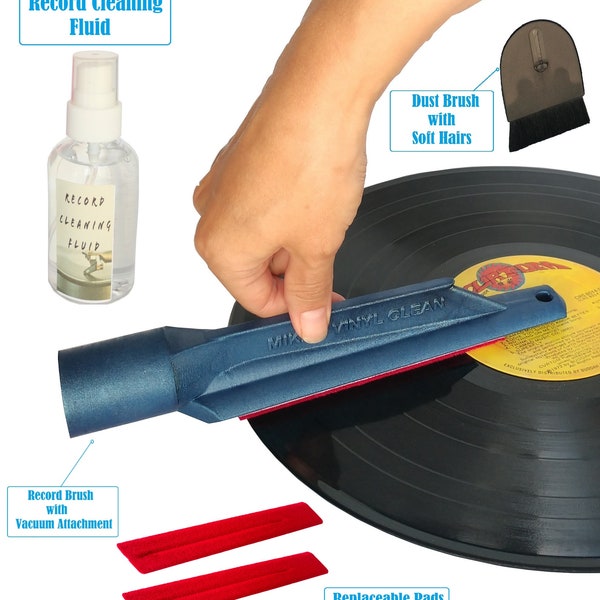 Record Cleaner - Record Brush, vinyl cleaning fluid, vacuum wand record cleaning