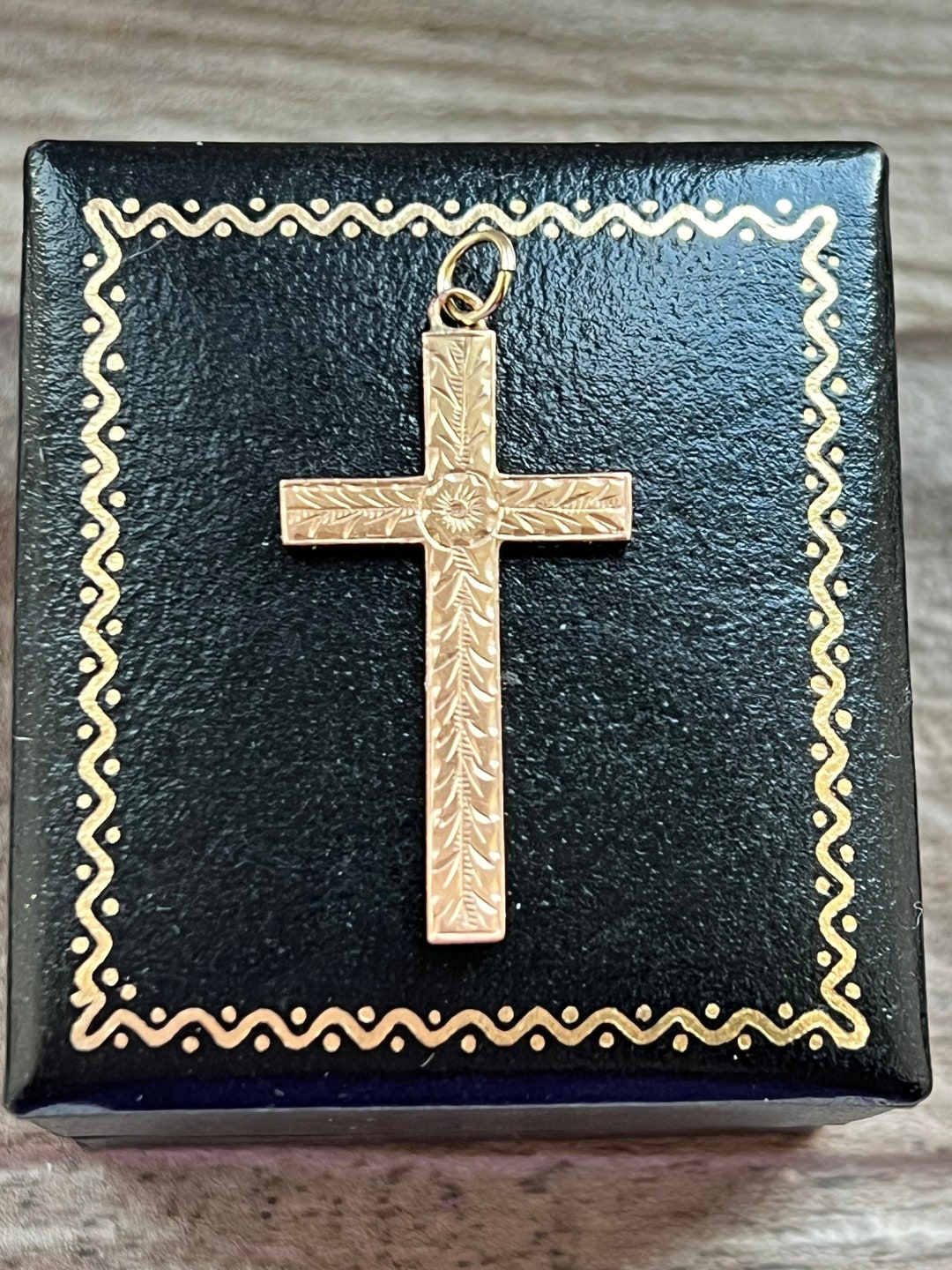 thumbnail image 2 of 10k Rose Gold Floral Cross Pendant - Dainty Religious Necklace Charm, Handmade In USA 2 of 12