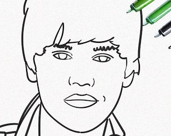 Justin Bieber Coloring Page Printable PDF activity sheet instant download current events