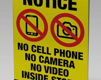 No Cell Phone Camera Video Sign, Retail Store Notice (5.5" x 8.5") (PDF Download)