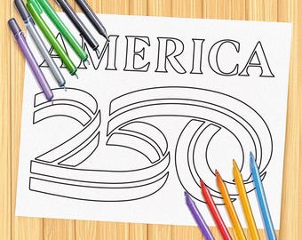 The America 250 logo - United States Semiquincentennial - Coloring Page Printable PDF (Instant Download)