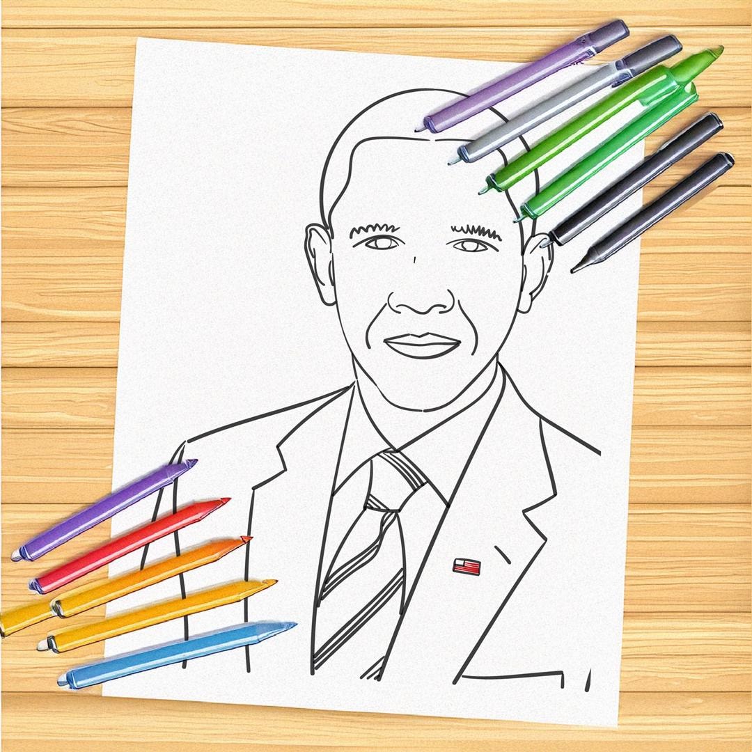 Barack Obama - President - Printable PDF Coloring Page Instant Download ...