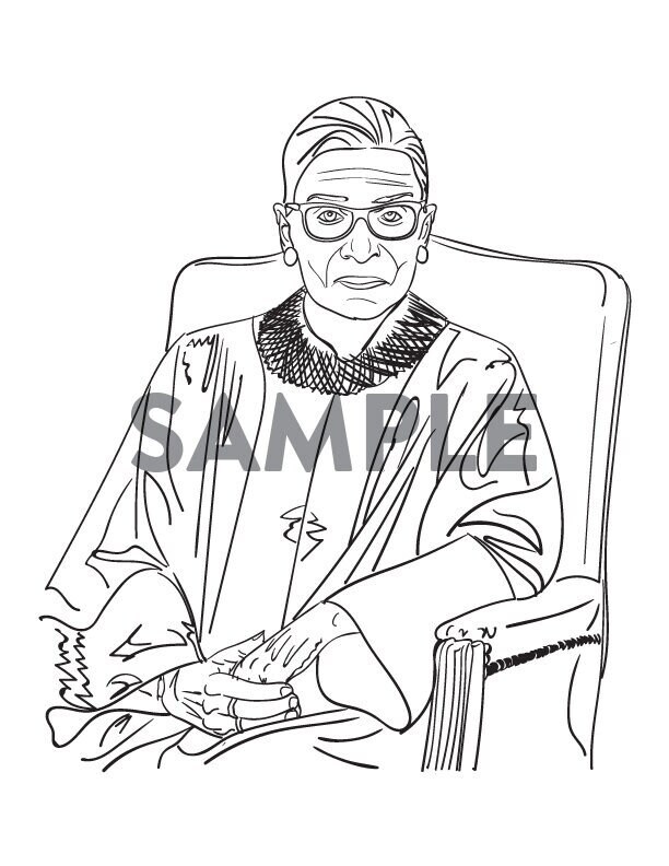 Ruth Bader Ginsburg RBG Printable Coloring Page Activity Sheet Instant
