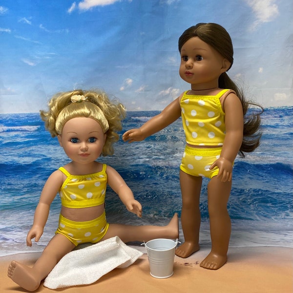 18 inch doll clothes/ 14.5 inch doll clothes/Itsy bitty yellow polka dot bikini/ Summer Swim suits.