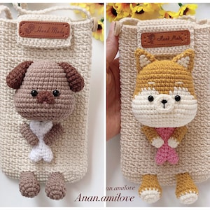 2 in 1 PATTERN: crochet dog phone pouch/ crochet cell phone bag/ crochet mini purse/ mobile phone case/ crochet shiba