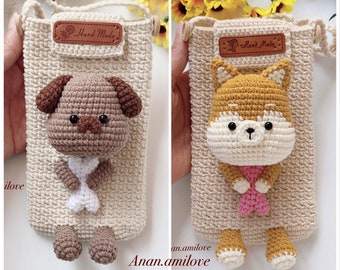 2 in 1 PATTERN: crochet dog phone pouch/ crochet cell phone bag/ crochet mini purse/ mobile phone case/ crochet shiba