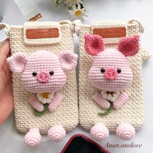 2-in-1 PATRONEN Gehaakt telefoonzakje varken/leuke tas/ gehaakt tasje voor mobiele telefoon/ gehaakt minitasje/ gehaakt zakje voor mobiele telefoon