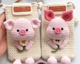 PATRONES en 1: Estuche para teléfono de cerdo de crochet, bolso