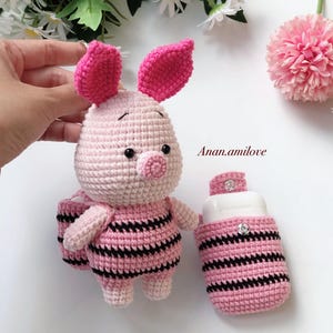 PATRONES 3 en 1: Patrón de funda para AirPods de crochet con conejito, Pooh y cerdito (archivo PDF) imagen 3