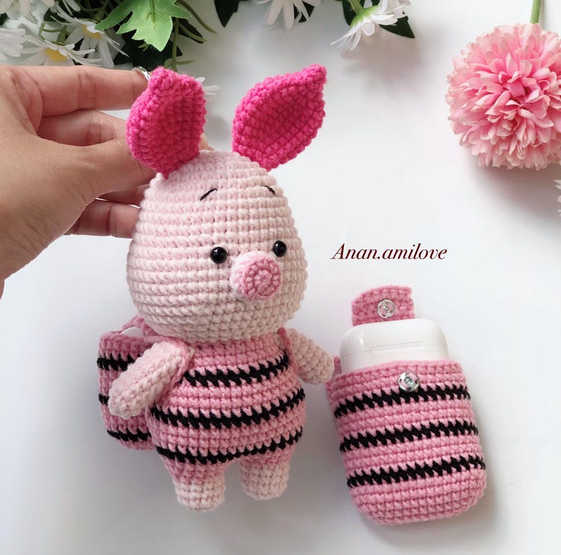 PATRONES 3 en 1: Patrón de funda para AirPods de crochet con conejito, Pooh y cerdito (archivo PDF) imagen 3
