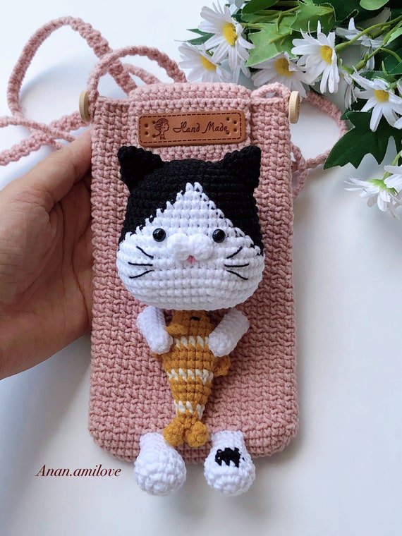 Pattern crochet phone pouch cat pouch for mobile phone crochet