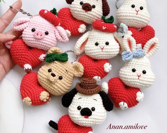 MOTIFS : porte-clés lapin/lapin/ours/cochon/chien au crochet