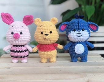 3 patterns crochet amigurumi: Winnie the Pooh patterns for keychains