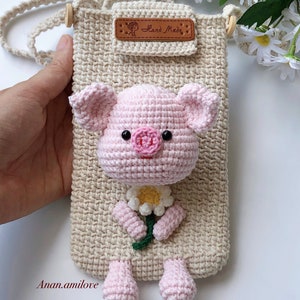 PATTERN crochet pig phone pouch/ cute bag/ crochet cell phone bag/ crochet mini purse/ crochet mobile phone pouch