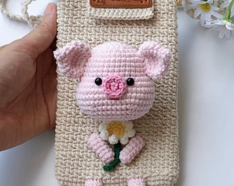 PATTERN crochet pig phone pouch/ cute bag/ crochet cell phone bag/ crochet mini purse/ crochet mobile phone pouch