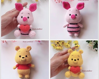 PATTERN: crochet Winnie the pooh for keychain/keyring, baby crib mobile, or car pendant hanging, rear view mirror hanging decor