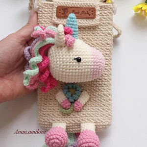 PADRÃO: bolsa de unicórnio de crochê/bolsa de unicórnio/telefone de crochê/bolsa de celular/bolsa de crochê para crianças