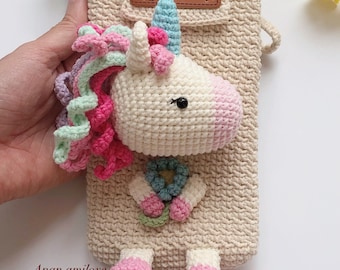 PATTERN: crochet unicorn pouch/ unicorn purse/crochet phone/mobile phone pouch/ crochet pouch for children