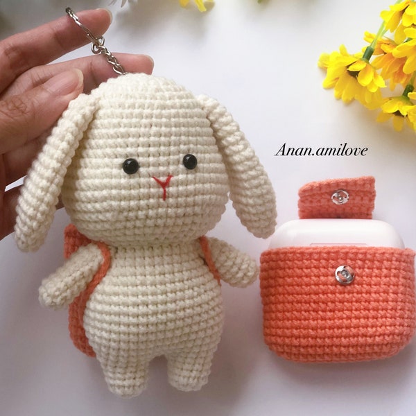 PATTERN crochet airpods case/ conejito con mochila airpods