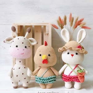 3 PATTERNS crochet animals giraffe rabbit chicken