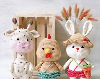 3 PATTERNS crochet animals giraffe rabbit chicken