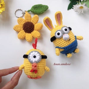 Pattern for Easter: crochet chicken and bunny for keychain/keyring, baby crib mobile, or car pendant hanging, rear view mirror hanging decor