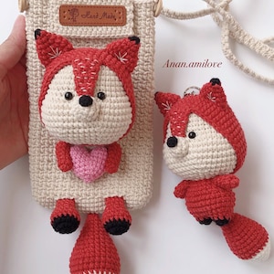 PATRONES 2 en 1: patrón zorro en crochet PDF/ bolso para celular en crochet/ bolso para celular en crochet para niños/ bolso para celular en crochet/ llavero de zorro en crochet