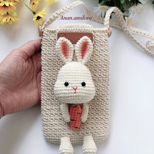 PATTERN crochet rabbit/bunny phone pouch / crochet phone bag/ crochet phone purse