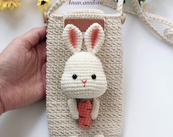 PATTERN crochet rabbit/bunny phone pouch / crochet phone bag/ crochet phone purse