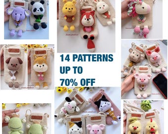 Lot d'étuis pour téléphone au crochet 14 MOTIFS/ pochette pour mobiphone/ jolie pochette/ sac à bandoulière animaux