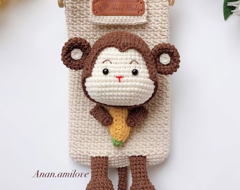 PATTERN crochet phone pouch/ crochet monkey bag/ crochet cell phone bag/ crochet phone purse/ crochet shoulder bag