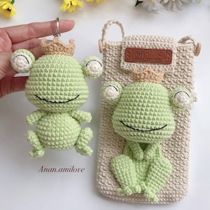 PATRÓN 2 en 1: bolsa para teléfono de rana de crochet/ bolsa para teléfono de crochet/ cartera para teléfono de crochet/llavero de rana de crochet