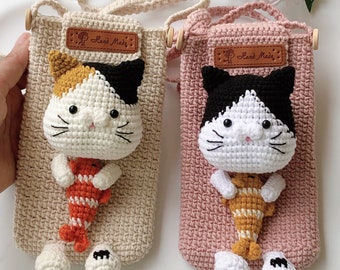 Pattern: crochet phone pouch/ cat pouch for mobile phone/ crochet phone bag/ crochet cell phone purse/ crochet mini purse