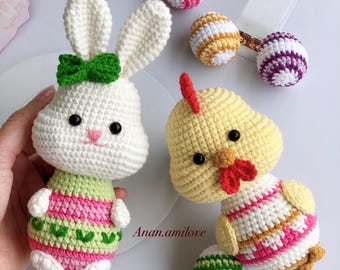 2 in 1 PATTERNS: crochet easter/ crochet egg rabbit/ crochet egg chicken