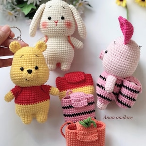 WZORY 3 w 1: Wzór na szydełkowe etui na słuchawki AirPods z motywem króliczka, Puchatka i Prosiaczka (plik PDF)