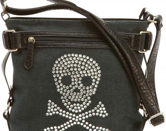 Multi-colored Leather Crossbody//Shoulder Bag w// 3-D Flowers w//Rhinestone Centers