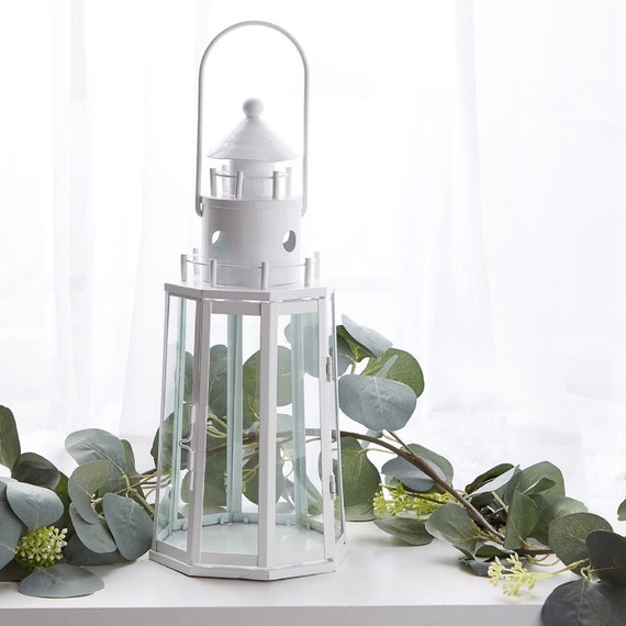 Metal Lighthouse Candle Lantern White Etsy