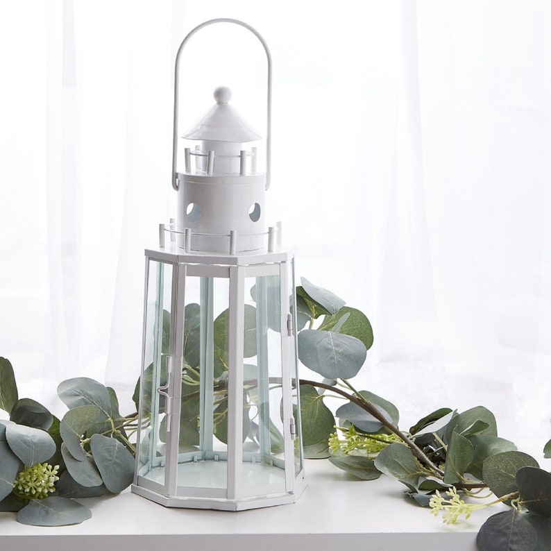 Metal Lighthouse Candle Lantern White Etsy